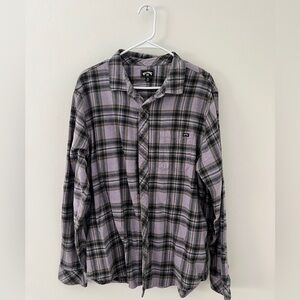 Billabong Men's Plaid Shirt - Purple and Black and Green